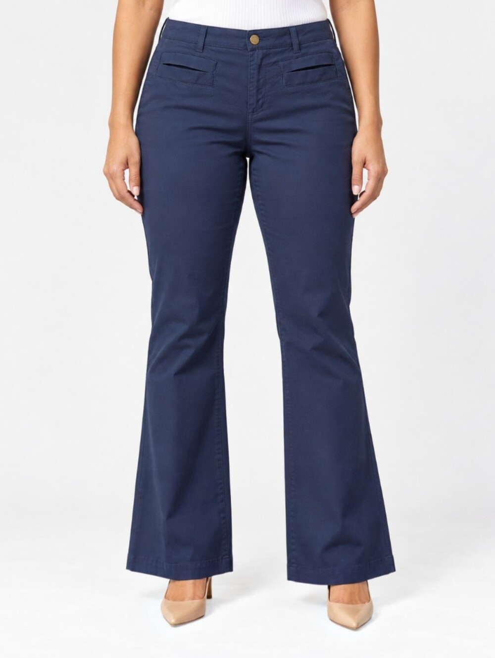 See by Chloé Navy Mid Rise Bootcut Flare Pants 10 Minimalist Classic Trousers